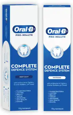 Coles Oral B Pro Health Advanced Deep Clean or Whitening Toothpaste 110g offer