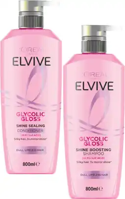 Coles L'Oréal Elvive Glycolic Gloss Shampoo or Conditioner 800mL offer