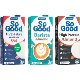 Woolworths Sanitarium So Good Long Life High Protein, High Fibre or Barista Almond or Oat Milk 1 Litre offer