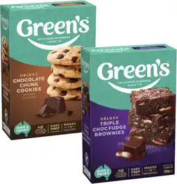 Coles Green's Deluxe Triple Choc Brownie Mix 500g or Choc Chunk Cookie Mix 400g offer