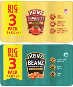 Coles Heinz Baked Beanz or Spaghetti 3 Pack 420g offer