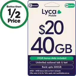 Woolworths Lyca $20 Starter Pack† offer