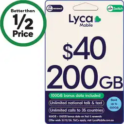 Woolworths Lyca $40 Starter Pack† offer