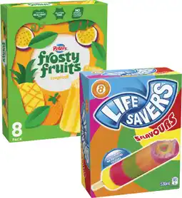 Coles Peters Frosty Fruits Sticks or Lifesavers Icy Poles 6 Pack-8 Pack 420mL-600mL offer