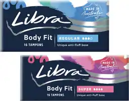 Coles Libra Body Fit Tampons Regular or Super 16 Pack offer