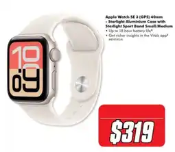 The Good Guys Apple Watch SE 3 (GPS) 40mm - Starlight Aluminium Case with Starlight Sport Band Small/Medium offer