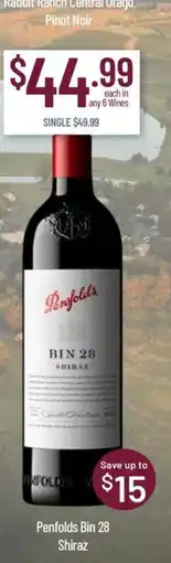 Chambers Cellars Penfolds Bin 28 Shiraz offer
