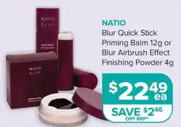 Ramsay Pharmacy Natio Blur Quick Stick Priming Balm or Blur Airbrush Effect Finishing Powder offer