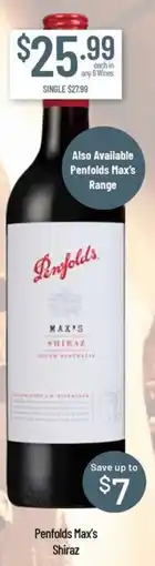 Chambers Cellars Penfolds Max's Shiraz offer