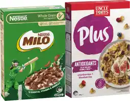 IGA Uncle Tobys Plus Cereal 620‑705g or Nestlé Milo Cereal 535‑620g Selected Varieties offer