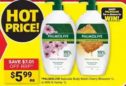 Cincotta Chemist Palmolive Naturals Body Wash Cherry Blossom 1L or Milk & Honey 1L offer