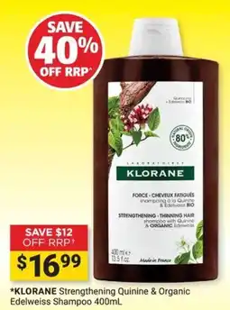 Cincotta Chemist Klorane Strengthening Quinine & Organic Edelweiss Shampoo offer