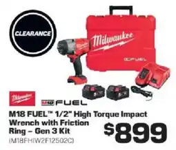 Repco Milwaukee M18 FUEL 1/2" High Torque Impact Wrench with Friction Ring - Gen 3 Kit offer