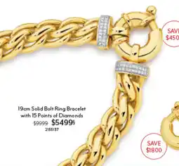 Angus & Coote 19cm Solid Bolt Ring Bracelet with 15 Points of Diamonds offer