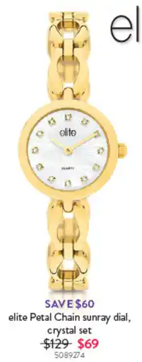Goldmark elite Petal Chain sunray dial, crystal set offer