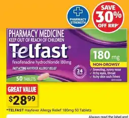 Cincotta Chemist Telfast Hayfever Allergy Relief 180mg offer