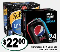 Friendly Grocer Schweppes Soft Drink Can 24x375ml Varieties offer