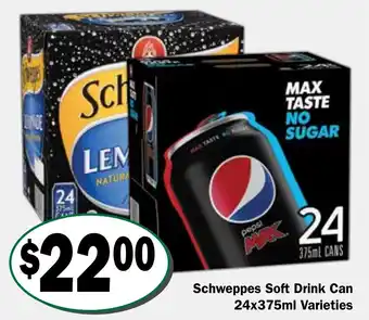 Schweppes Soft Drink Can 24x375ml Varieties