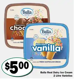 Friendly Grocer Bulla Real Dairy Ice Cream 2 Litre Varieties offer