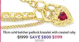 Goldmark 19cm solid belcher padlock bracelet with created ruby offer