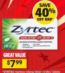 Cincotta Chemist Zyrtec Hayfever Allergy Relief 10 Mini Tablets offer