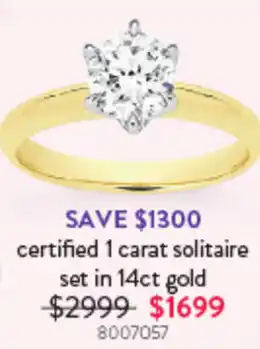 Certified 1 carat solitaire set in 14ct gold