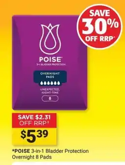 Cincotta Chemist Poise 3-in-1 Bladder Protection Overnight 8 Pads offer