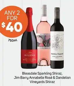 Foodland Bleasdale Sparkling Shiraz, Jim Barry Annabelle Rosé & Dandelion Vineyards Shiraz offer