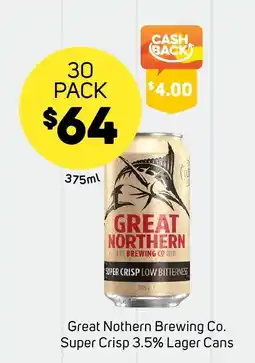 Foodland Great Northern Brewing Co. Super Crisp 3.5% Lager Cans offer