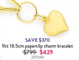 Goldmark 9ct 18.5cm paperclip charm bracelet offer