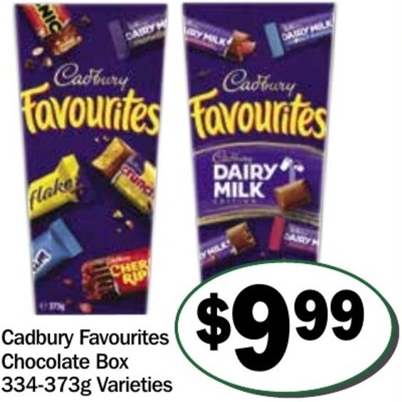 Cadbury Favourites Chocolate Box 334373g offer at Friendly Grocer