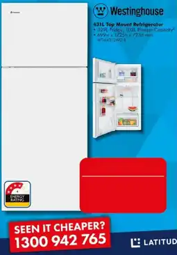 The Good Guys Westinghouse 431L Top Mount Refrigerator offer