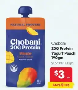 Spar Chobani 20G Protein Yogurt Pouch offer