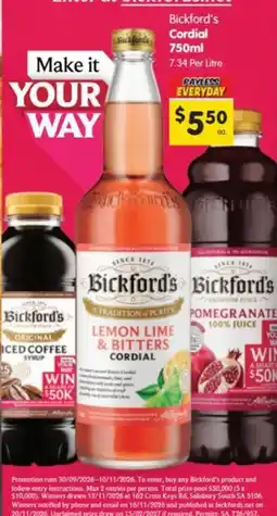 Spar Bickford's Lemon Lime & Bitters Cordial offer
