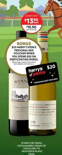 Harry Brown Wynns The Siding Coonawarra Shiraz or Squealing Pig Sauvignon Blanc offer