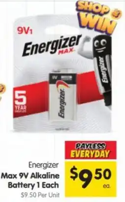 Spar Energizer Max 9V Alkaline Battery offer