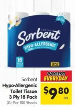 Spar Sorbent Hypo-Allergenic Toilet Tissue offer