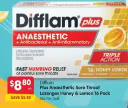 Spar Difflam Plus Anaesthetic Sore Throat Lozenges Honey & Lemon offer