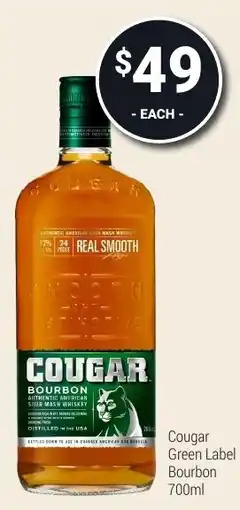 Super Cellars Cougar Green Label Bourbon offer
