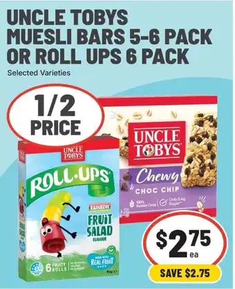 Uncle Tobys Muesli Bars or Roll Ups