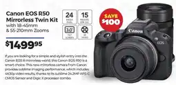 Teds Cameras Canon EOS R50 Mirrorless Twin Kit with 18-45mm & 55-210mm Zooms offer