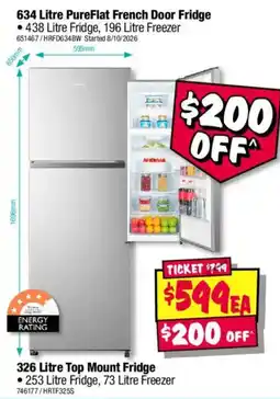JB Hi-Fi 326 Litre Top Mount Fridge offer