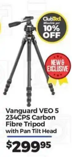 Teds Cameras Vanguard VEO 5 234CPS Carbon Fibre Tripod with Pan Tilt Head offer