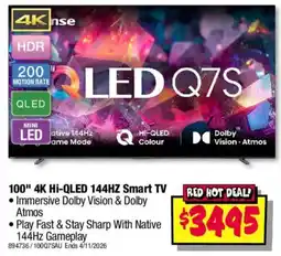 JB Hi-Fi 100" 4K Hi-QLED 144HZ Smart TV offer