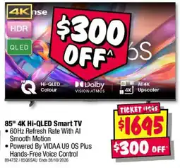 JB Hi-Fi 85" 4K Hi-QLED Smart TV offer