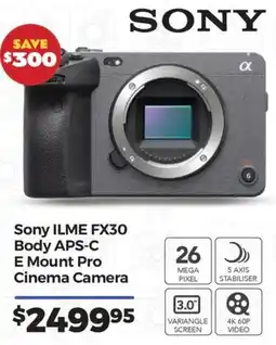 Teds Cameras Sony ILME FX30 Body APS-C E Mount Pro Cinema Camera offer