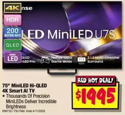 JB Hi-Fi 75" MiniLED Hi-QLED 4K Smart AI TV offer