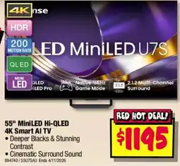 JB Hi-Fi 55" MiniLED Hi-QLED 4K Smart AI TV offer