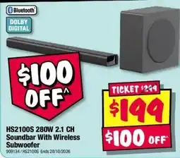 JB Hi-Fi HS2100S Soundbar With Wireless Subwoofer offer