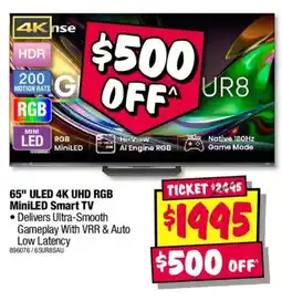 JB Hi-Fi 65" ULED 4K UHD RGB MiniLED Smart TV offer